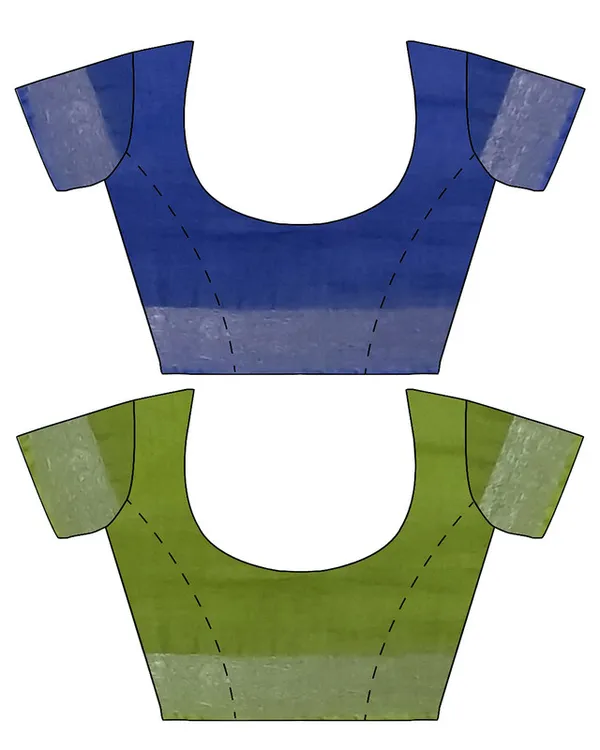 Cobalt_Blue_&_Green_women's_Bhagalpuri_Handloom_Cotton-Linen_Blend_Saree_Combo_(Pack_Of_2)_With_Running_Unstiched_Blouse_Piece