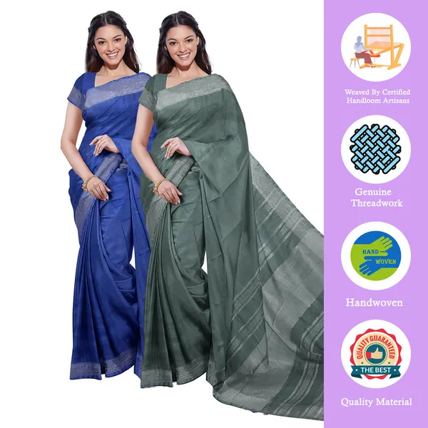 Bhagalpuri_Handloom_Cotton-Linen_Blend_Saree_Combo_(Pack_Of_2)_With_Running_Unstiched_Blouse_Piece