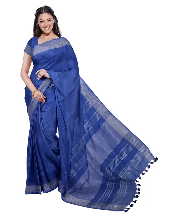 Cobalt_Blue_&_Quinacridone_Magenta_women's_Bhagalpuri_Handloom_Cotton-Linen_Blend_Saree_Combo_(Pack_Of_2)_With_Running_Unstiched_Blouse_Piece