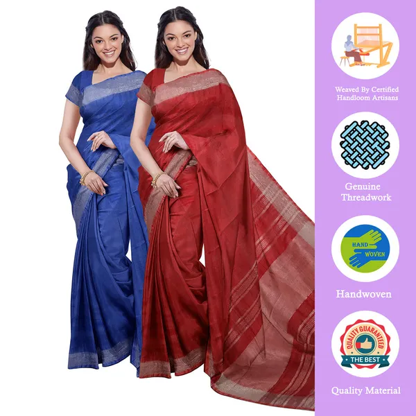 Bhagalpuri_Handloom_Cotton-Linen_Blend_Saree_Combo_(Pack_Of_2)_With_Running_Unstiched_Blouse_Piece