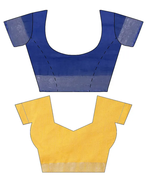 Cobalt_Blue_&_Yellow_women's_Bhagalpuri_Handloom_Cotton-Linen_Blend_Saree_Combo_(Pack_Of_2)_With_Running_Unstiched_Blouse_Piece