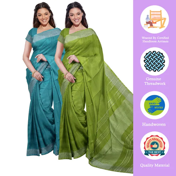 Cyan_&_Green_women's_Bhagalpuri_Handloom_Cotton-Linen_Blend_Saree_Combo_(Pack_Of_2)_With_Running_Unstiched_Blouse_Piece