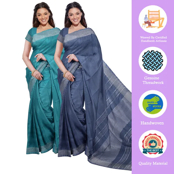 Cyan_&_Lake_Blue_women's_Bhagalpuri_Handloom_Cotton-Linen_Blend_Saree_Combo_(Pack_Of_2)_With_Running_Unstiched_Blouse_Piece