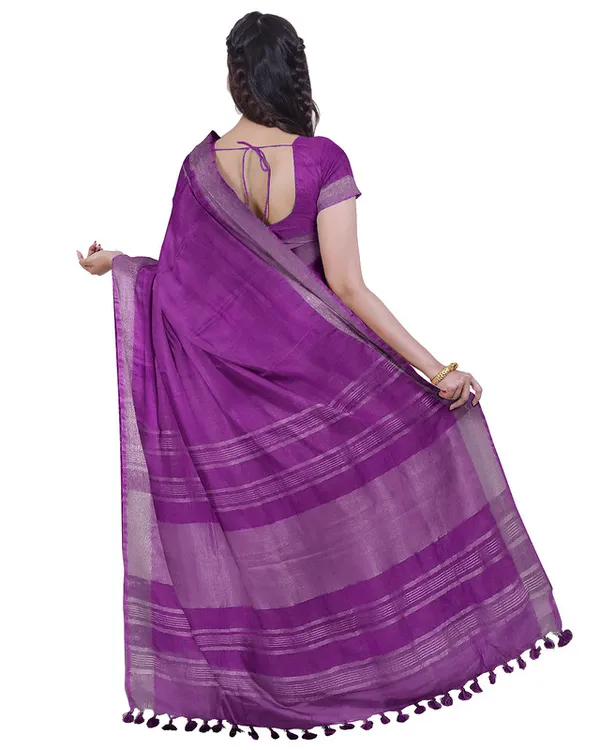Electric_Purple_&_Green_women's_Bhagalpuri_Handloom_Cotton-Linen_Blend_Saree_Combo_(Pack_Of_2)_With_Running_Unstiched_Blouse_Piece