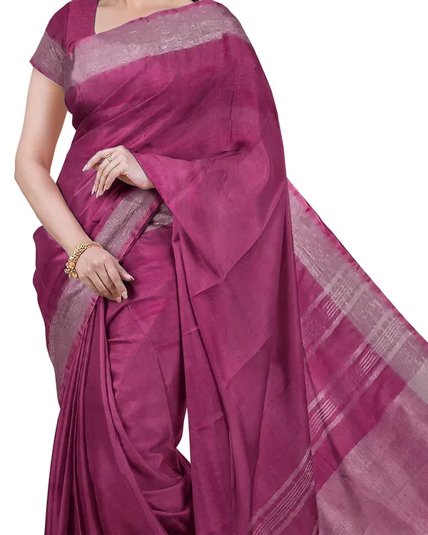 Electric_Purple_&_Raspberry_Pink_women's_Bhagalpuri_Handloom_Cotton-Linen_Blend_Saree_Combo_(Pack_Of_2)_With_Running_Unstiched_Blouse_Piece