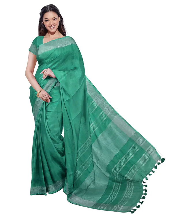 French_Violet_&_Mint_Green_women's_Bhagalpuri_Handloom_Cotton-Linen_Blend_Saree_Combo_(Pack_Of_2)_With_Running_Unstiched_Blouse_Piece