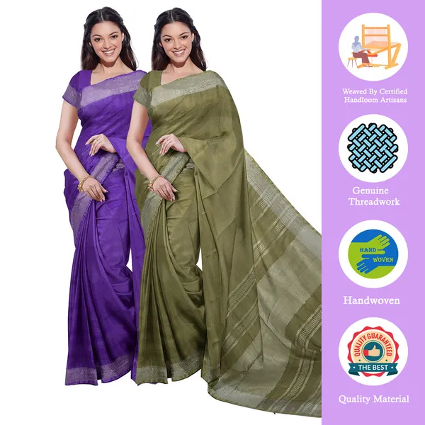 Bhagalpuri_Handloom_Cotton-Linen_Blend_Saree_Combo_(Pack_Of_2)_With_Running_Unstiched_Blouse_Piece