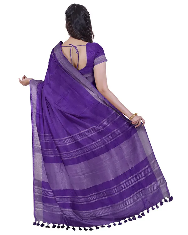 French_Violet_&_Quinacridone_Magenta_women's_Bhagalpuri_Handloom_Cotton-Linen_Blend_Saree_Combo_(Pack_Of_2)_With_Running_Unstiched_Blouse_Piece