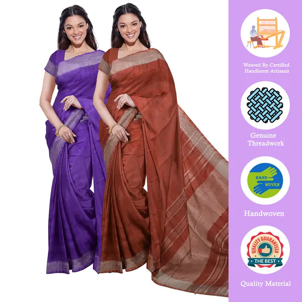 Bhagalpuri_Handloom_Cotton-Linen_Blend_Saree_Combo_(Pack_Of_2)_With_Running_Unstiched_Blouse_Piece