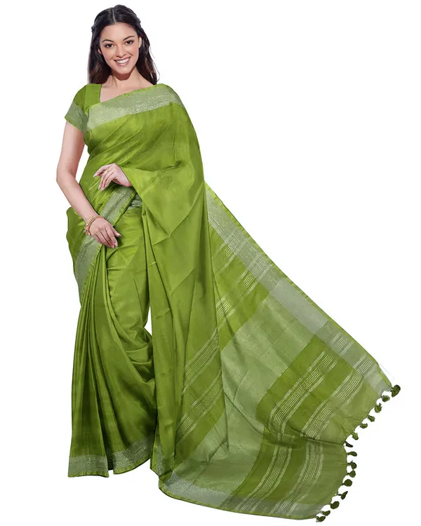 Green_&_Hookers'_Green_women's_Bhagalpuri_Handloom_Cotton-Linen_Blend_Saree_Combo_(Pack_Of_2)_With_Running_Unstiched_Blouse_Piece