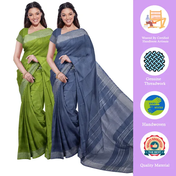 Green_&_Lake_Blue_women's_Bhagalpuri_Handloom_Cotton-Linen_Blend_Saree_Combo_(Pack_Of_2)_With_Running_Unstitched_Blouse_Piece