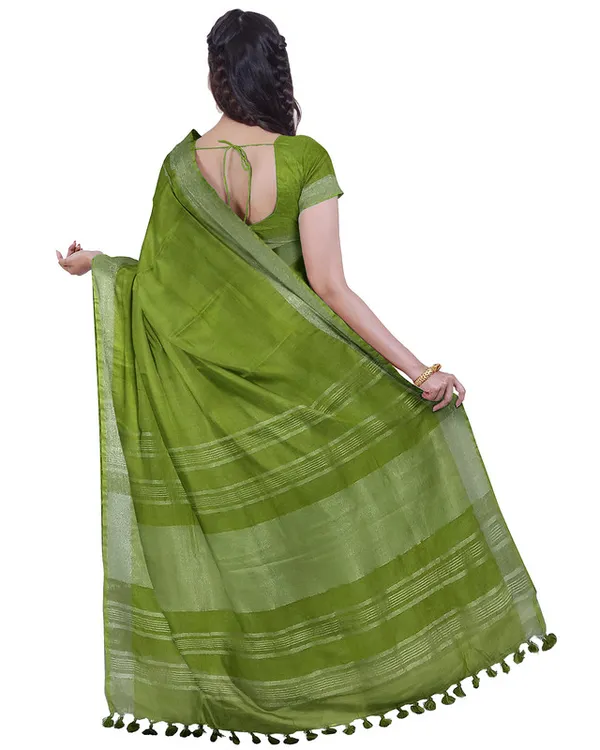 Green_&_Moss_Green_women's_Bhagalpuri_Handloom_Cotton-Linen_Blend_Saree_Combo_(Pack_Of_2)_With_Running_Unstiched_Blouse_Piece