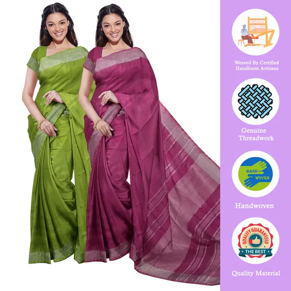 Bhagalpuri_Handloom_Cotton-Linen_Blend_Saree_Combo_(Pack_Of_2)_With_Running_Unstiched_Blouse_Piece