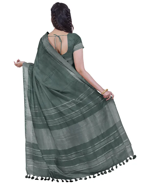 Grey_&_Hookers'_Green_women's_Bhagalpuri_Handloom_Cotton-Linen_Blend_Saree_Combo_(Pack_Of_2)_With_Running_Unstiched_Blouse_Piece