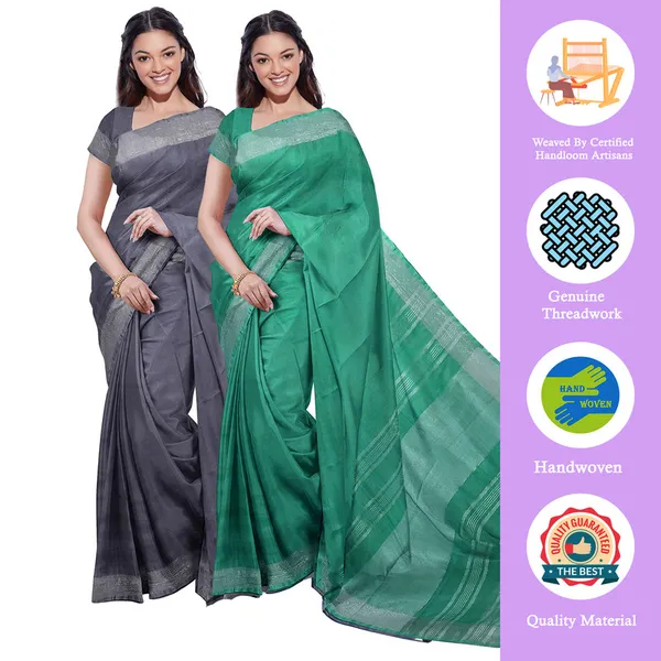 Bhagalpuri_Handloom_Cotton-Linen_Blend_Saree_Combo_(Pack_Of_2)_With_Running_Unstiched_Blouse_Piece