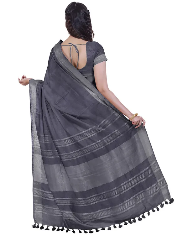 Grey_&_Quinacridone_Magenta_women's_Bhagalpuri_Handloom_Cotton-Linen_Blend_Saree_Combo_(Pack_Of_2)_With_Running_Unstiched_Blouse_Piece