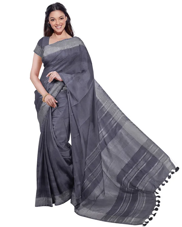 Grey_&_Raspberry_Pink_women's_Bhagalpuri_Handloom_Cotton-Linen_Blend_Saree_Combo_(Pack_Of_2)_With_Running_Unstiched_Blouse_Piece