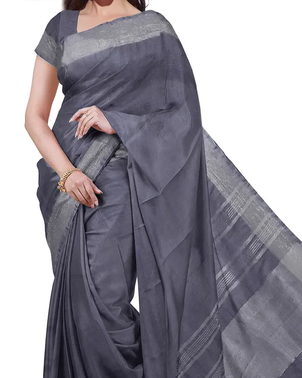 Grey_&_Sienna_Orange_women's_Bhagalpuri_Handloom_Cotton-Linen_Blend_Saree_Combo_(Pack_Of_2)_With_Running_Unstiched_Blouse_Piece