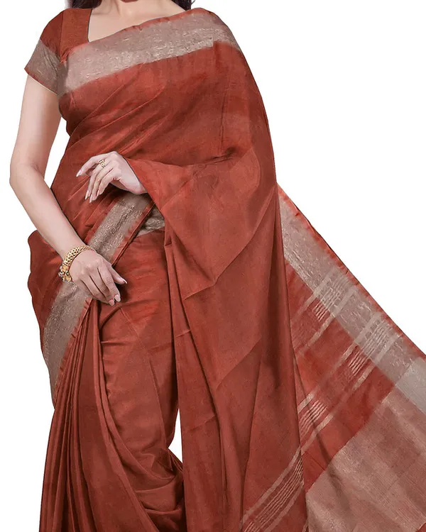 Grey_&_Sienna_Orange_women's_Bhagalpuri_Handloom_Cotton-Linen_Blend_Saree_Combo_(Pack_Of_2)_With_Running_Unstiched_Blouse_Piece