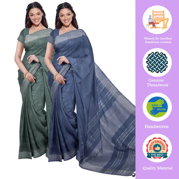Bhagalpuri_Handloom_Cotton-Linen_Blend_Saree_Combo_(Pack_Of_2)_With_Running_Unstiched_Blouse_Piece