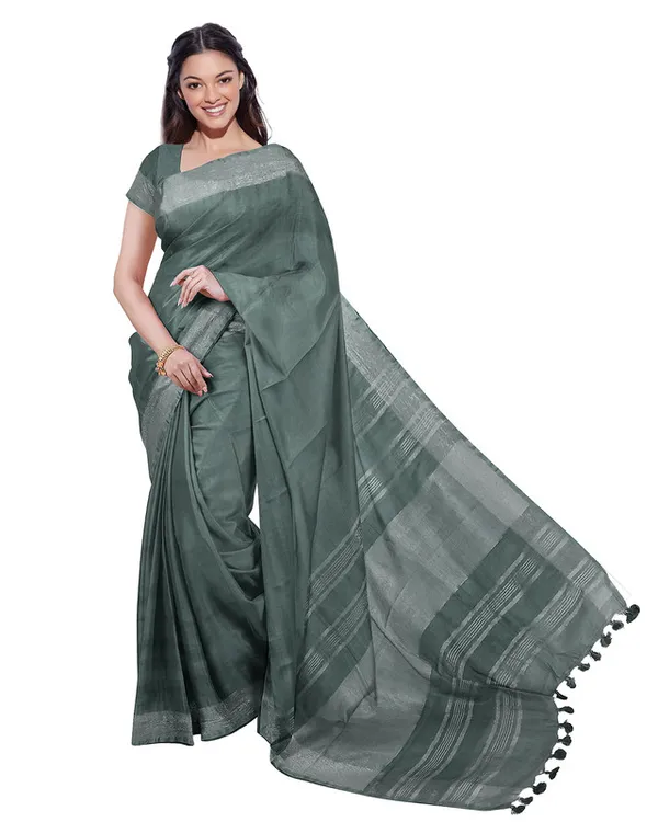 Hookers'_Green_&_Mint_Green_women's_Bhagalpuri_Handloom_Cotton-Linen_Blend_Saree_Combo_(Pack_Of_2)_With_Running_Unstiched_Blouse_Piece