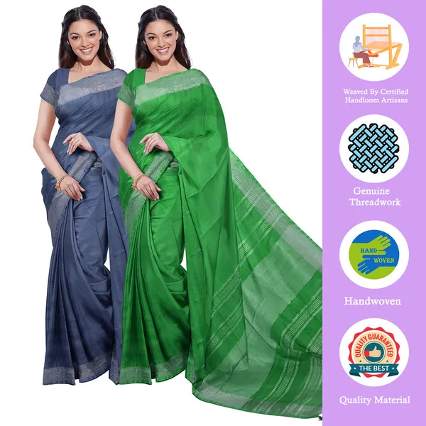 Bhagalpuri_Handloom_Cotton-Linen_Blend_Saree_Combo_(Pack_Of_2)_With_Running_Unstiched_Blouse_Piece