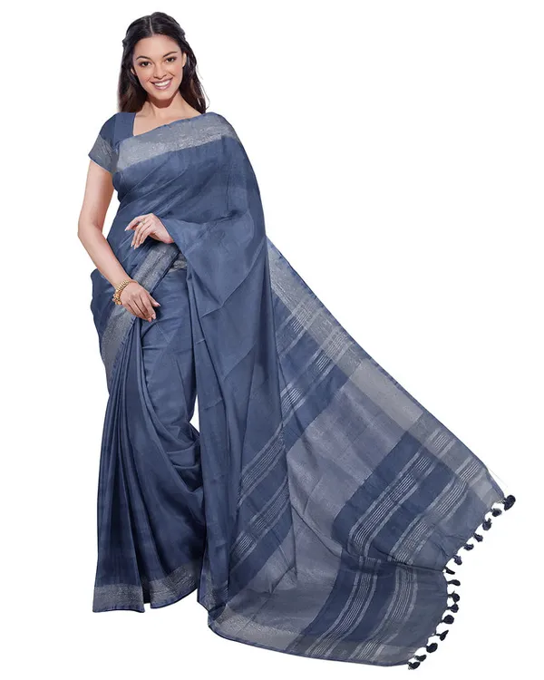 Lake_Blue_&_Quinacridone_Magenta_women's_Bhagalpuri_Handloom_Cotton-Linen_Blend_Saree_Combo_(Pack_Of_2)_With_Running_Unstiched_Blouse_Piece
