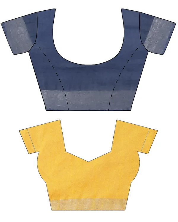 Lake_Blue_&_Yellow_women's_Bhagalpuri_Handloom_Cotton-Linen_Blend_Saree_Combo_(Pack_Of_2)_With_Running_Unstiched_Blouse_Piece