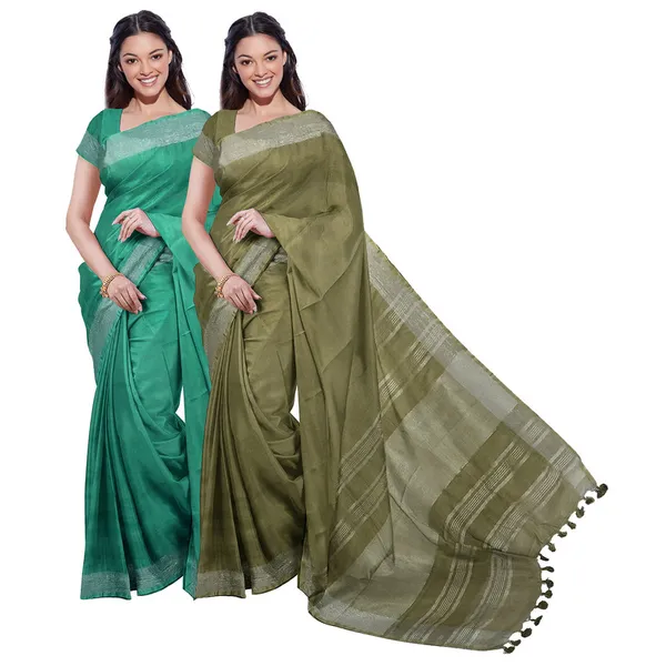 Bhagalpuri_Handloom_Cotton-Linen_Blend_Saree_Combo_(Pack_Of_2)_With_Running_Unstiched_Blouse_Piece