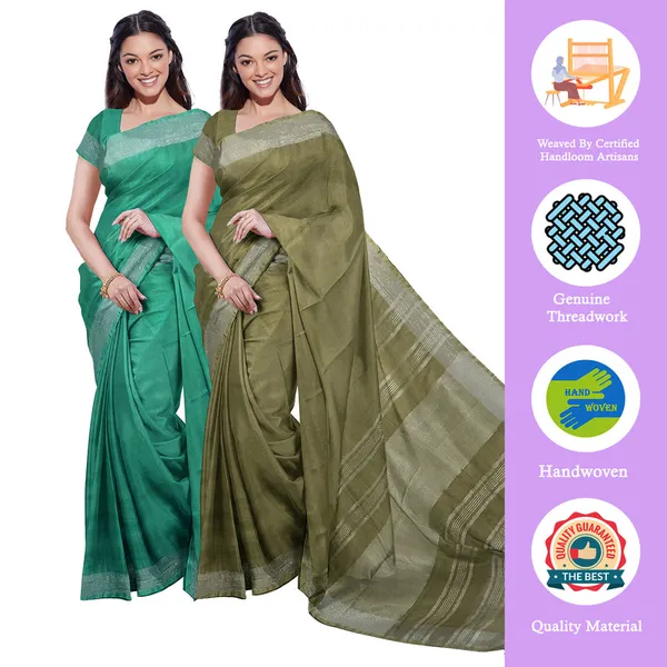 Bhagalpuri_Handloom_Cotton-Linen_Blend_Saree_Combo_(Pack_Of_2)_With_Running_Unstiched_Blouse_Piece
