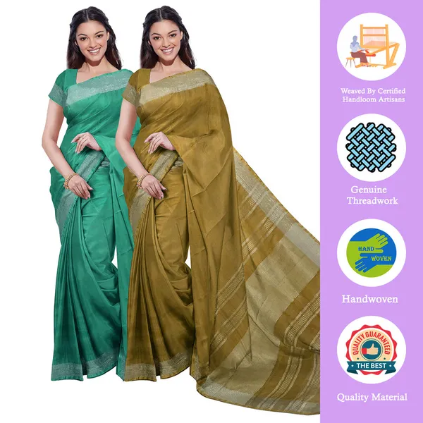 Mint_Green_&_Olive_Green_women's_Bhagalpuri_Handloom_Cotton-Linen_Blend_Saree_Combo_(Pack_Of_2)_With_Running_Unstiched_Blouse_Piece