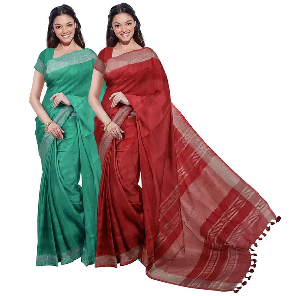 Bhagalpuri_Handloom_Cotton-Linen_Blend_Saree_Combo_(Pack_Of_2)_With_Running_Unstiched_Blouse_Piece