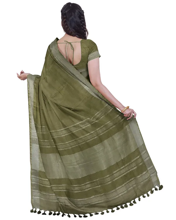 Moss_Green_&_Red_women's_Bhagalpuri_Handloom_Cotton-Linen_Blend_Saree_Combo_(Pack_Of_2)_With_Running_Unstiched_Blouse_Piece