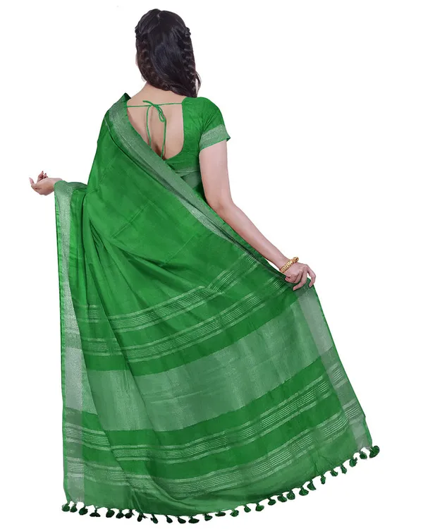 Olive_Green_&_Pigment_Green_women's_Bhagalpuri_Handloom_Cotton-Linen_Blend_Saree_Combo_(Pack_Of_2)_With_Running_Unstiched_Blouse_Piece
