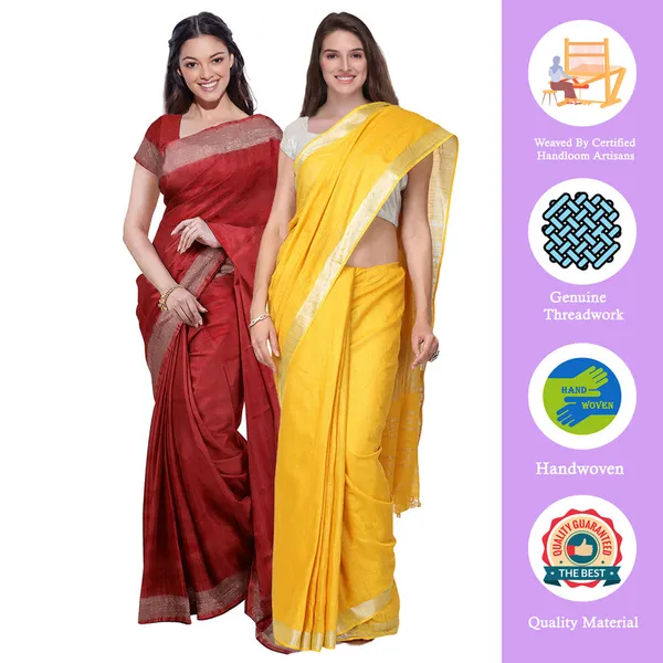 Red_&_Yellow_women's_Bhagalpuri_Handloom_Cotton-Linen_Blend_Saree_Combo_(Pack_Of_2)_With_Running_Unstiched_Blouse_Piece