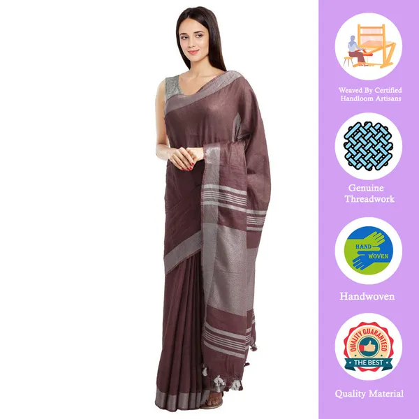 Bolus_Brown_women's_Bhagalpuri_Handloom_Blend_Linen-Cotton_Saree_With_Running_Unstiched_Blouse_Piece_Free_Size_Variation_Of_Colors