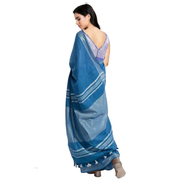 California_Blue_women's_Bhagalpuri_Handloom_Blend_Linen-Cotton_Saree_With_Running_Unstiched_Blouse_Piece_Free_Size_Variation_Of_Colors