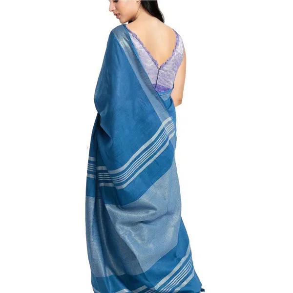 California_Blue_women's_Bhagalpuri_Handloom_Blend_Linen-Cotton_Saree_With_Running_Unstiched_Blouse_Piece_Free_Size_Variation_Of_Colors