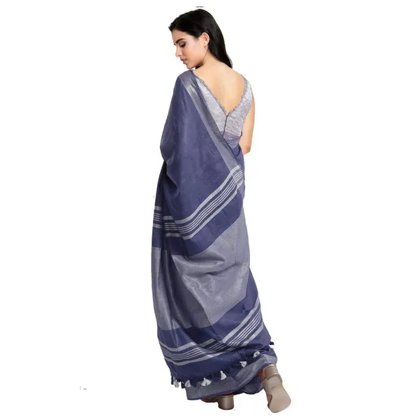 Dark_Blue_women's_Bhagalpuri_Handloom_Blend_Linen-Cotton_Saree_With_Running_Unstiched_Blouse_Piece_Free_Size_Variation_Of_Colors