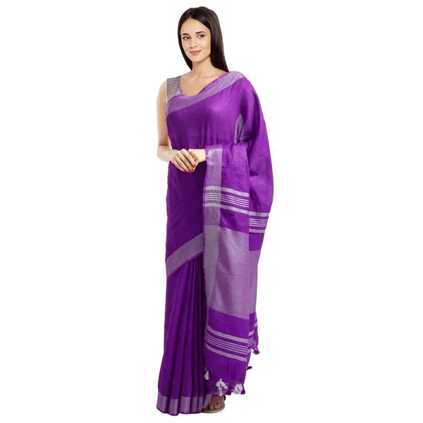 Electric_Purple_women's_Bhagalpuri_Handloom_Blend_Linen-Cotton_Saree_With_Running_Unstiched_Blouse_Piece_Free_Size_Variation_Of_Colors