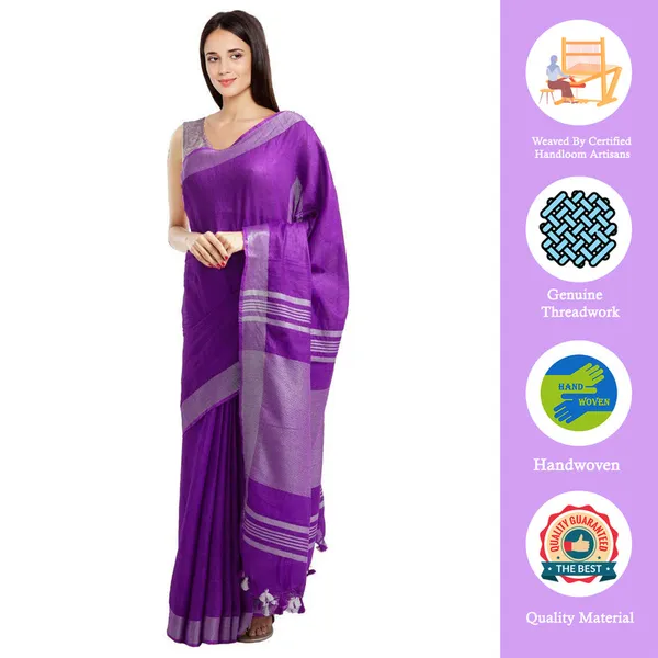 Electric_Purple_women's_Bhagalpuri_Handloom_Blend_Linen-Cotton_Saree_With_Running_Unstiched_Blouse_Piece_Free_Size_Variation_Of_Colors