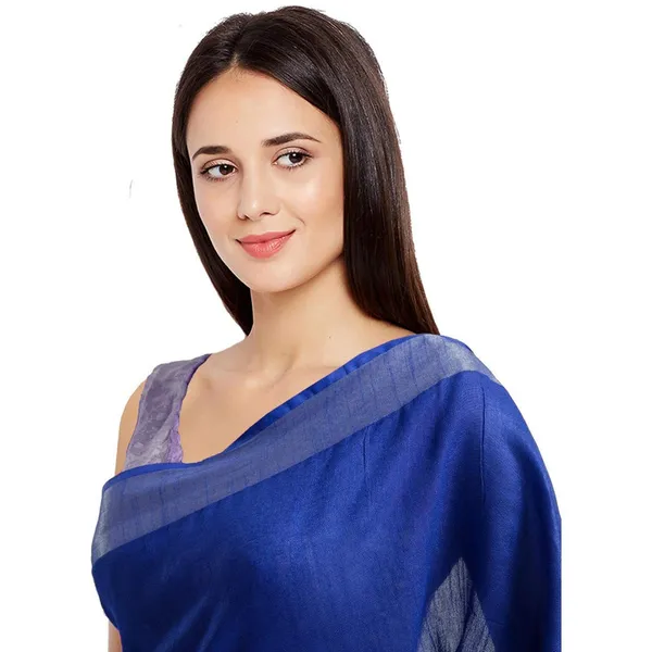 Fine_Blue_women's_Bhagalpuri_Handloom_Blend_Linen-Cotton_Saree_With_Running_Unstiched_Blouse_Piece_Free_Size_Variation_Of_Colors