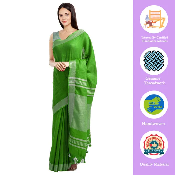 Green_women's_Bhagalpuri_Handloom_Blend_Linen-Cotton_Saree_With_Running_Unstitched_Blouse_Piece_Free_Size_Variation_Of_Colors