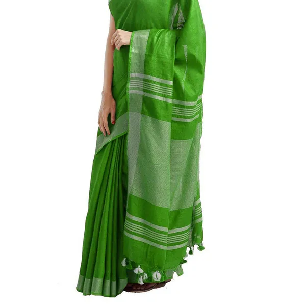 Green_women's_Bhagalpuri_Handloom_Blend_Linen-Cotton_Saree_With_Running_Unstitched_Blouse_Piece_Free_Size_Variation_Of_Colors