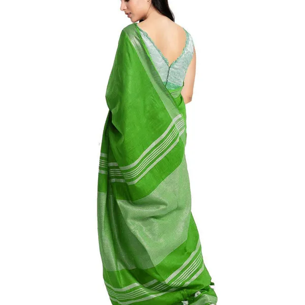Green_women's_Bhagalpuri_Handloom_Blend_Linen-Cotton_Saree_With_Running_Unstitched_Blouse_Piece_Free_Size_Variation_Of_Colors