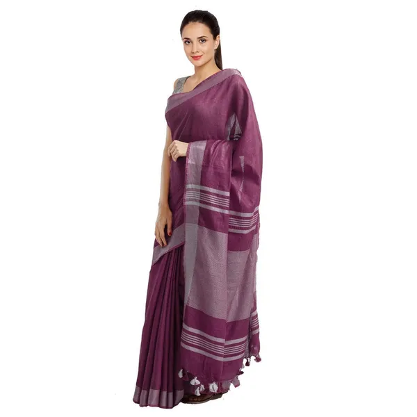 Haze_Magenta_women's_Bhagalpuri_Handloom_Blend_Linen-Cotton_Saree_With_Running_Unstiched_Blouse_Piece_Free_Size_Variation_Of_Colors