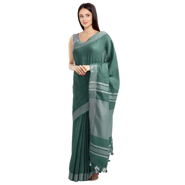 Hookers'_Green_women's_Bhagalpuri_Handloom_Blend_Linen-Cotton_Saree_With_Running_Unstiched_Blouse_Piece_Free_Size_Variation_Of_Colors