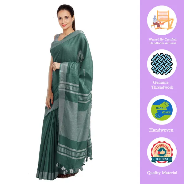 Hookers'_Green_women's_Bhagalpuri_Handloom_Blend_Linen-Cotton_Saree_With_Running_Unstiched_Blouse_Piece_Free_Size_Variation_Of_Colors