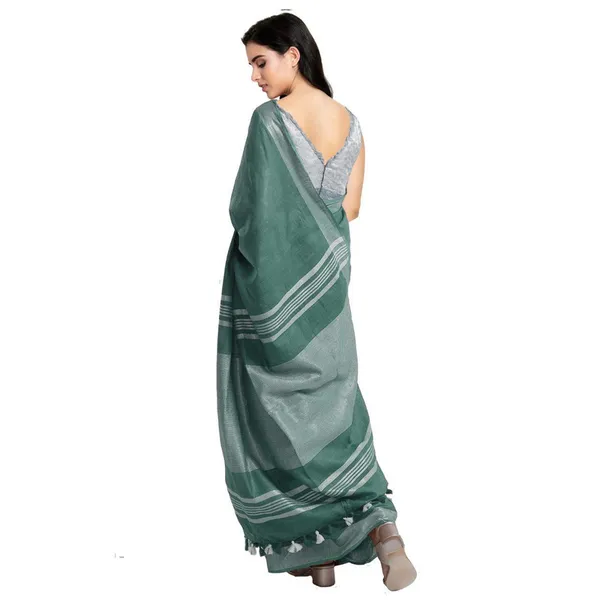 Hookers'_Green_women's_Bhagalpuri_Handloom_Blend_Linen-Cotton_Saree_With_Running_Unstiched_Blouse_Piece_Free_Size_Variation_Of_Colors