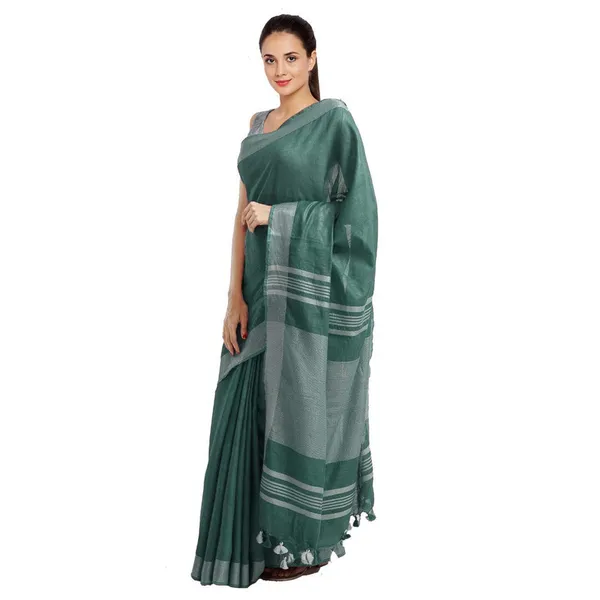 Hookers'_Green_women's_Bhagalpuri_Handloom_Blend_Linen-Cotton_Saree_With_Running_Unstiched_Blouse_Piece_Free_Size_Variation_Of_Colors
